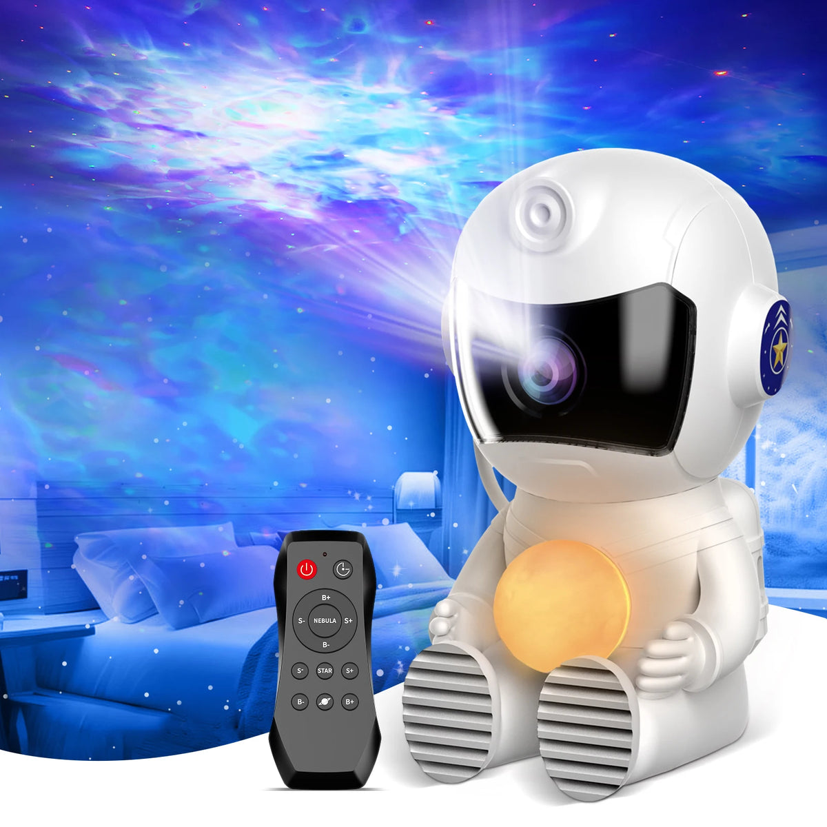 Astronaut Galaxy Projector Night Light With Timer For Bedroom