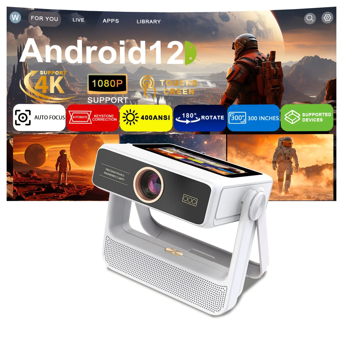4K Touch Screen Projector Wifi Bluetooth Portable Theater Movie Cinema