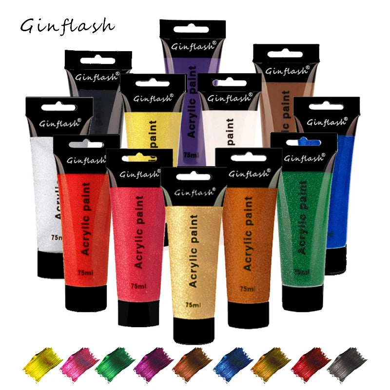 Ginflash 24 Colors Acrylic Paint Set For Canvas And Wall Art