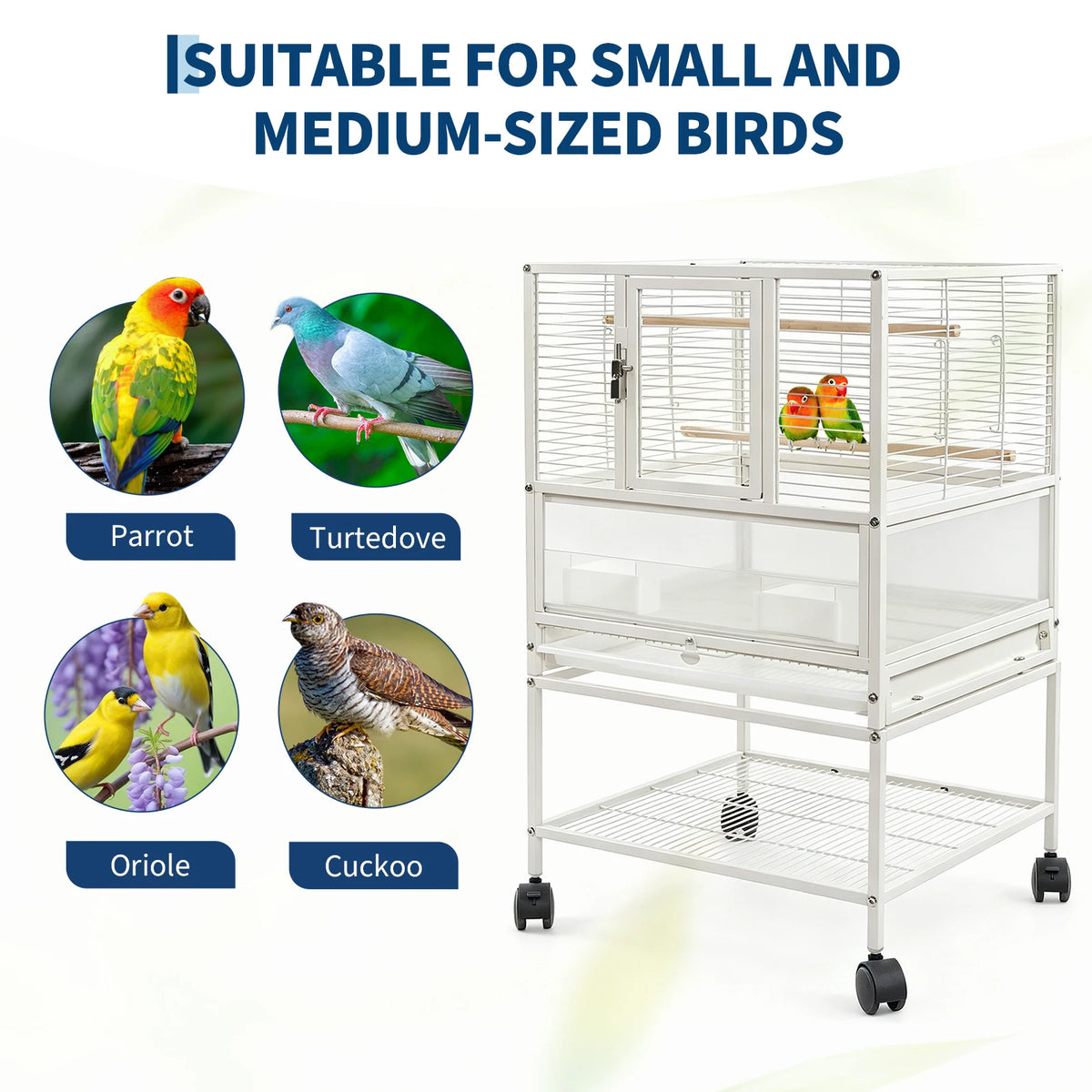 HiMISS Bird Cage With Stand Wheels And Detachable Storage Shelf