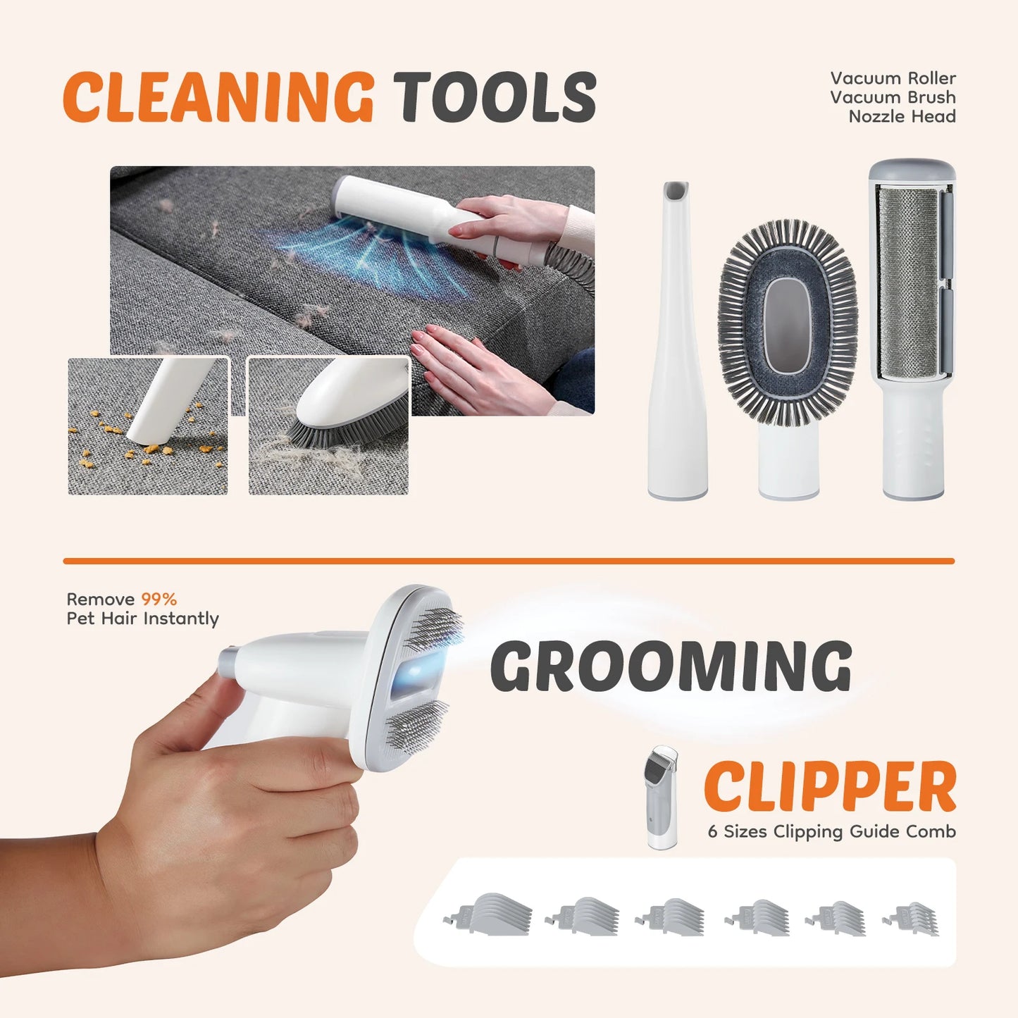 Professional Cordless Pet Grooming Vacuum Kit With Low Noise Clippers