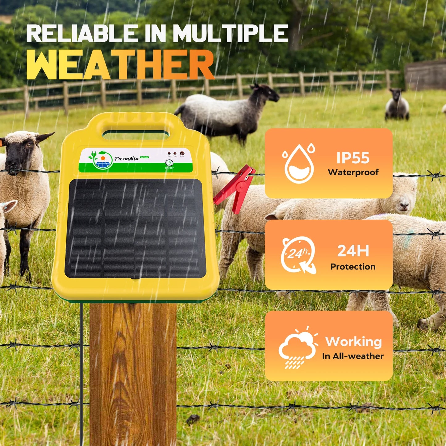 Solar Electric Fence Charger Livestock Energizer For Farm Cattle