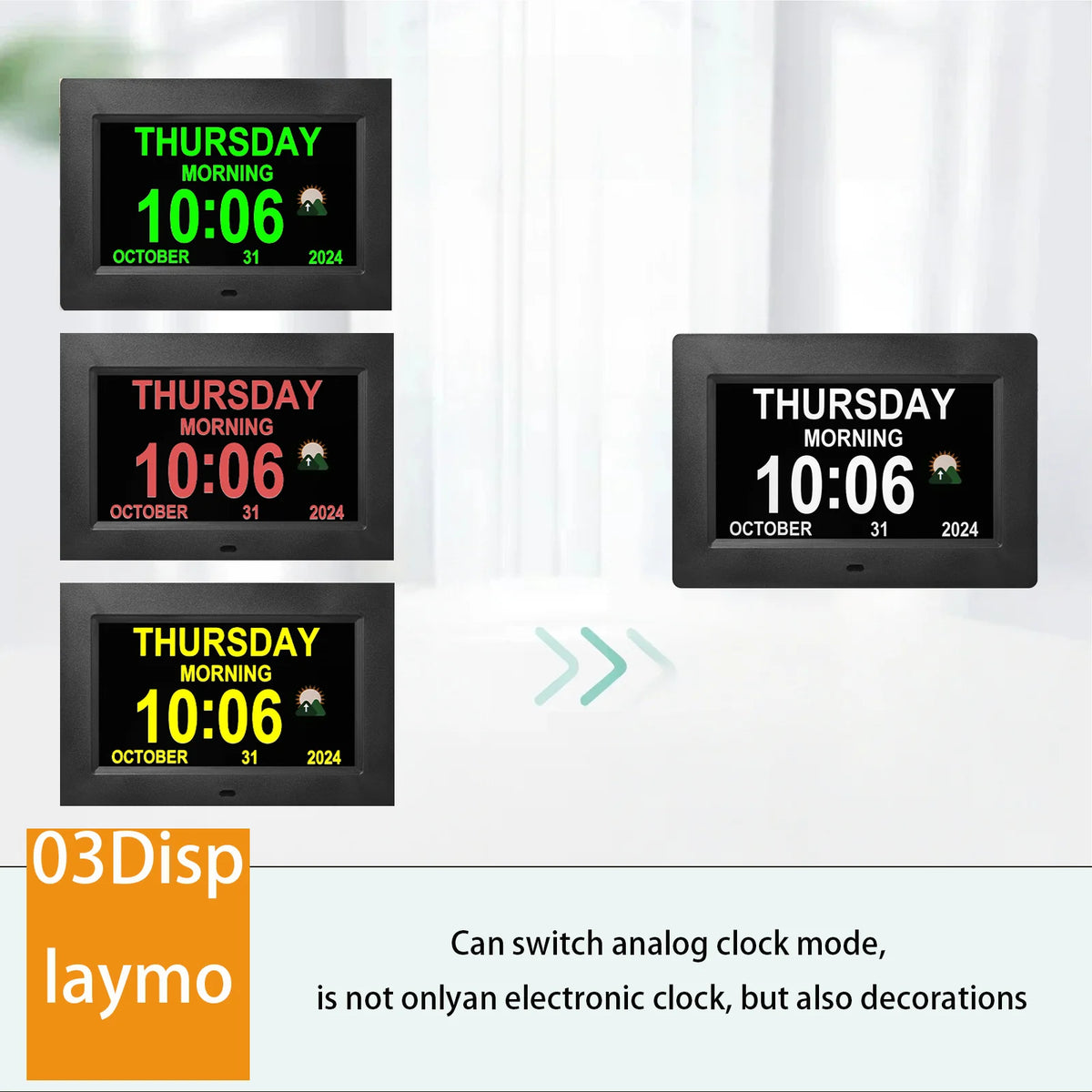 Digital Dementia Clock for Seniors with Day Date and Alarms