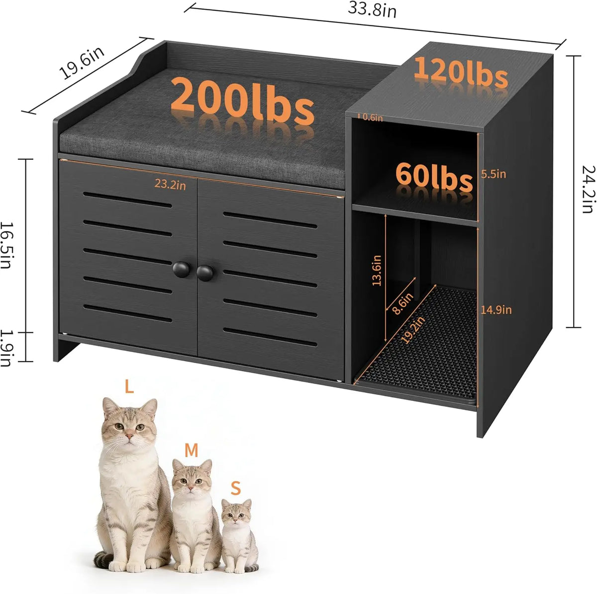Garvee Farmhouse Cat Litter Box Enclosure Cabinet With Storage Shelf