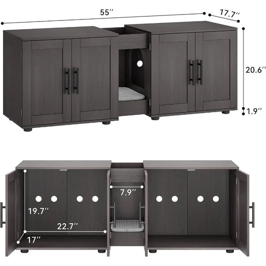 Garvee Wooden Double Room Hidden Cat Litter Box Enclosure Furniture