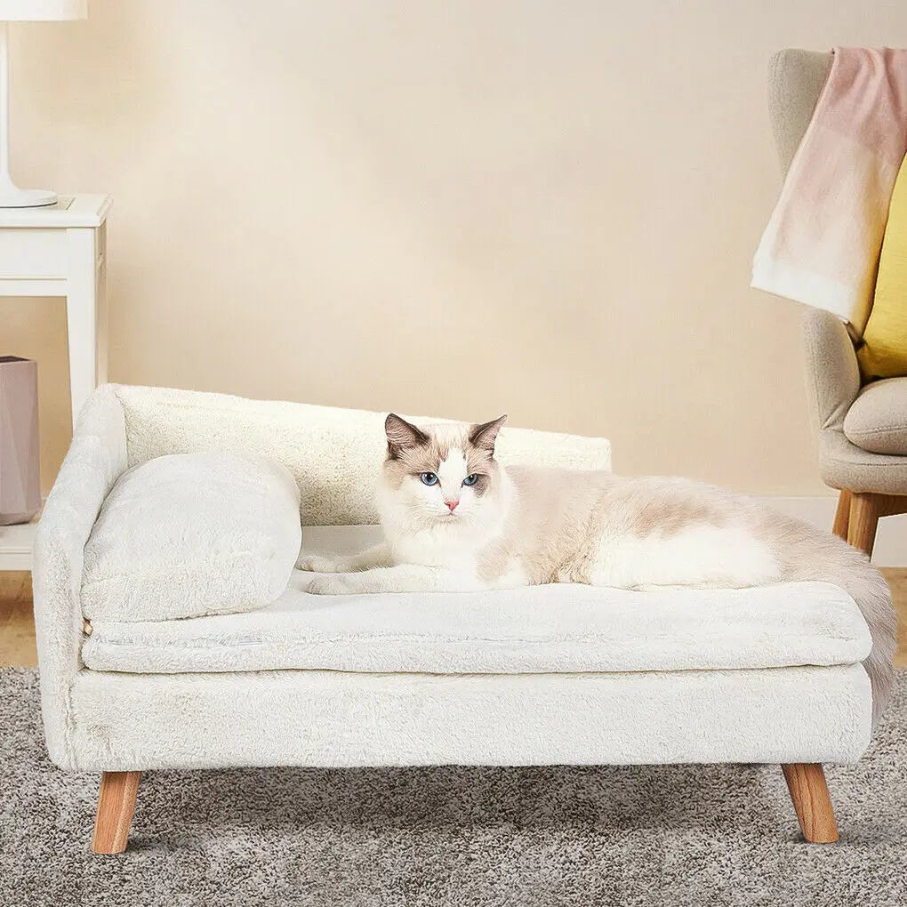Plush L Shape Pet Sofa With Solid Wood Legs Indoors