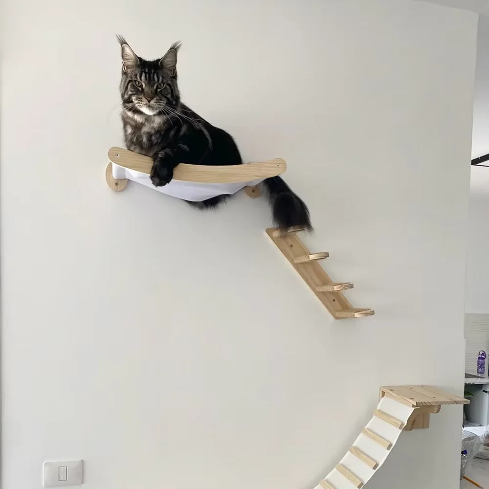 CWV Wall Mounted Cat Hammock With Sisal Rope Scratching Shelf