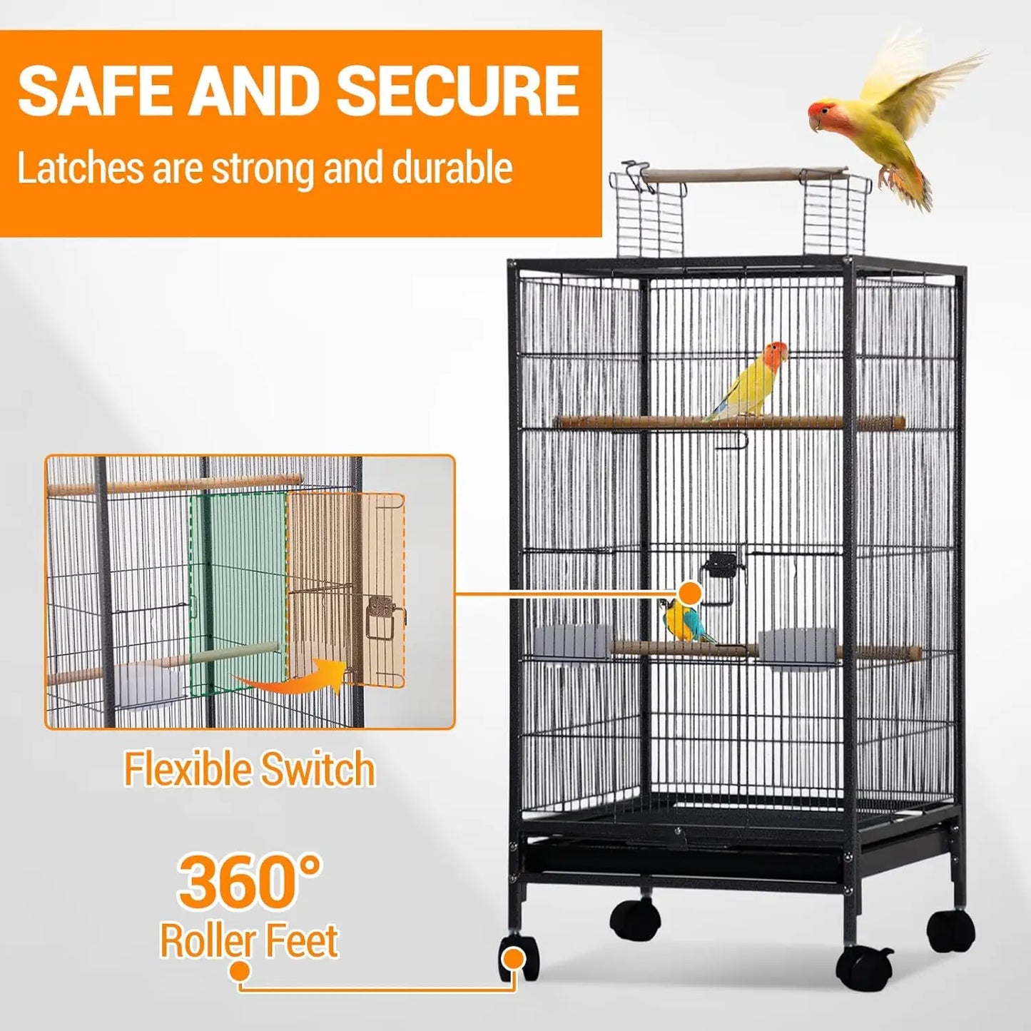 HiMISS Open Top Bird Cage With Rolling Base And Tray