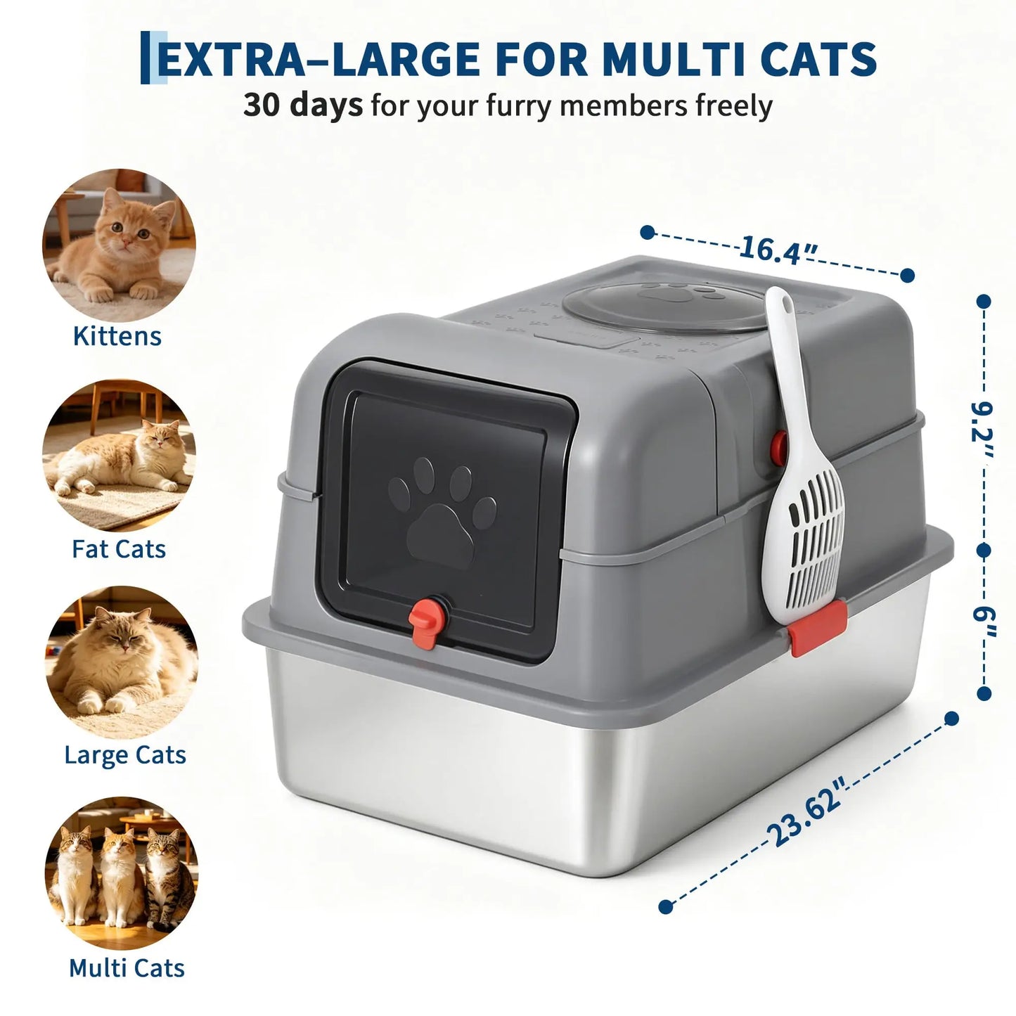 Studyset Enclosed Stainless Steel Dog Proof Litter Box With Scoop