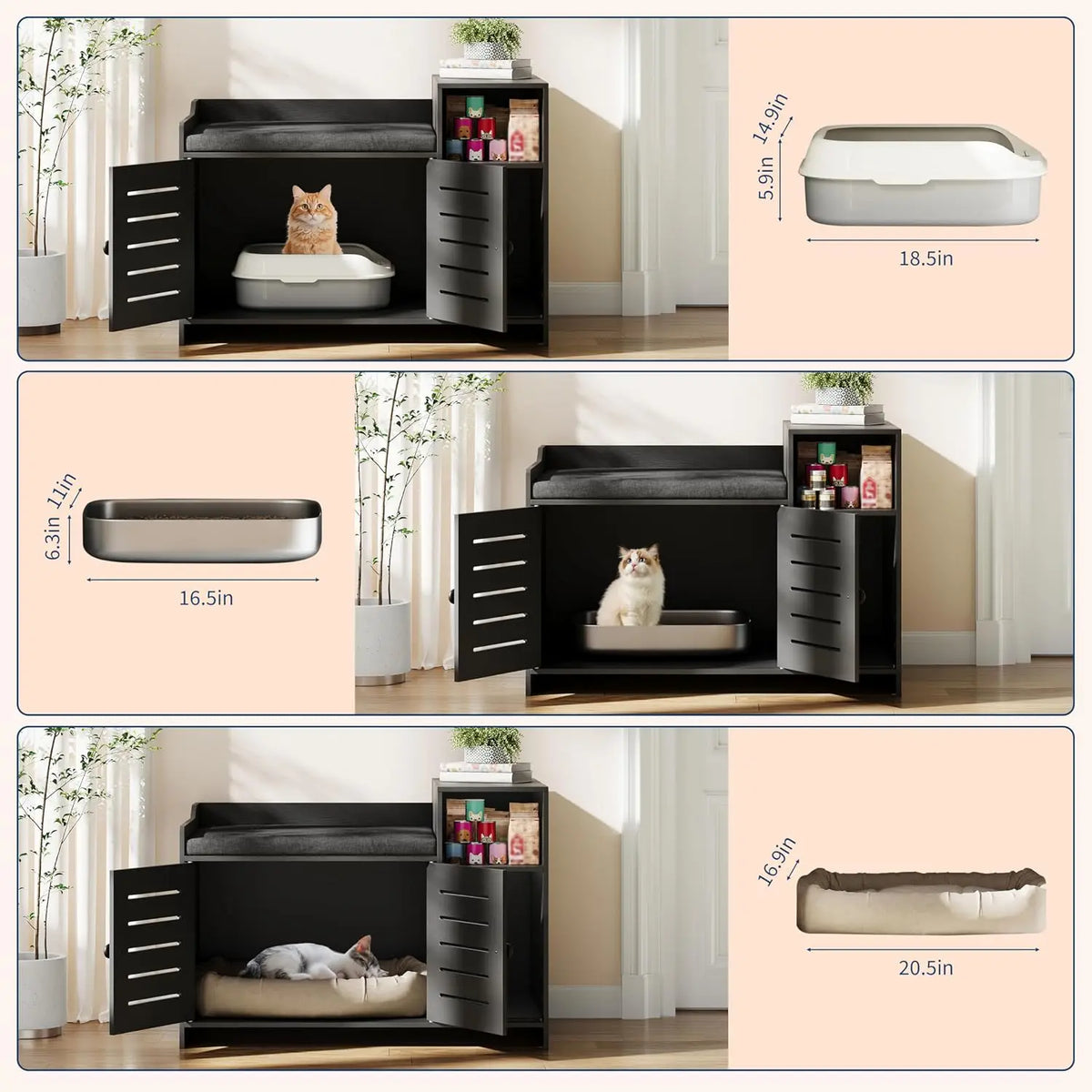 Garvee Farmhouse Cat Litter Box Enclosure Cabinet With Storage Shelf