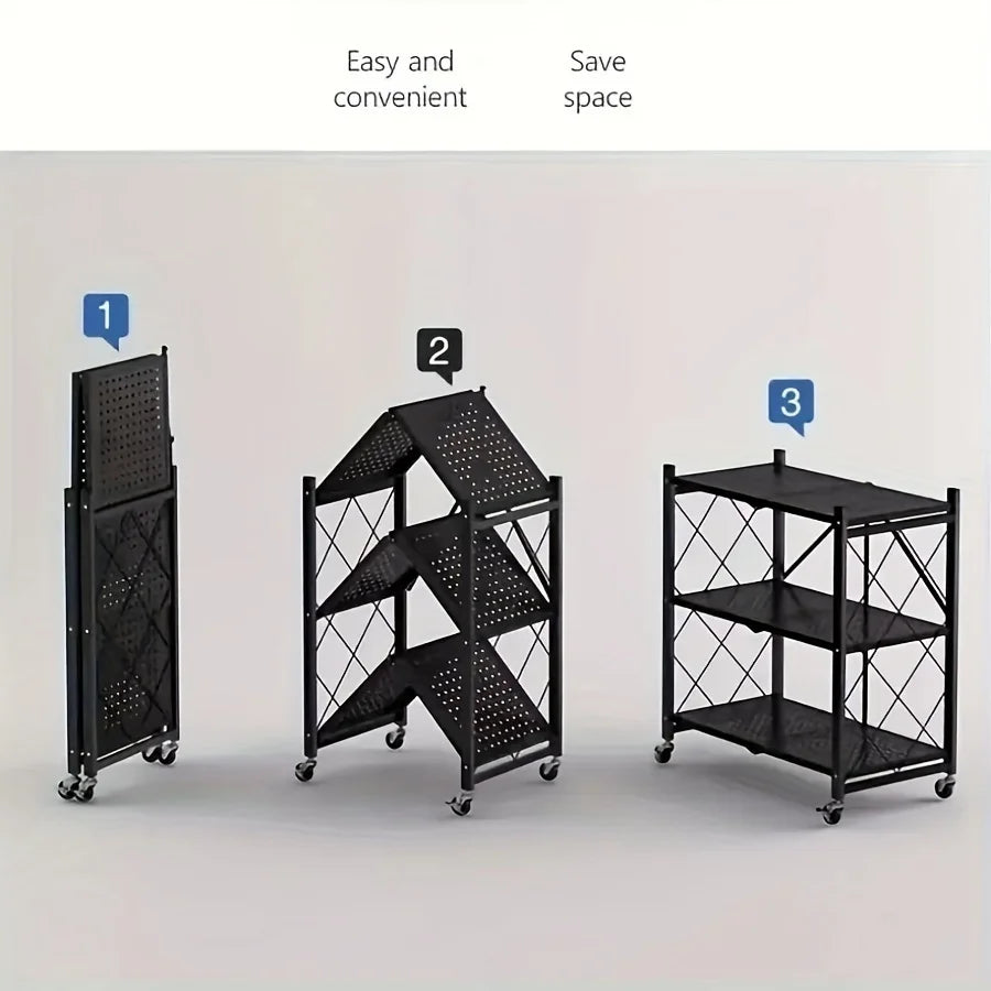 Heavy Duty Foldable Metal Storage Rack With Wheels Garage Kitchen