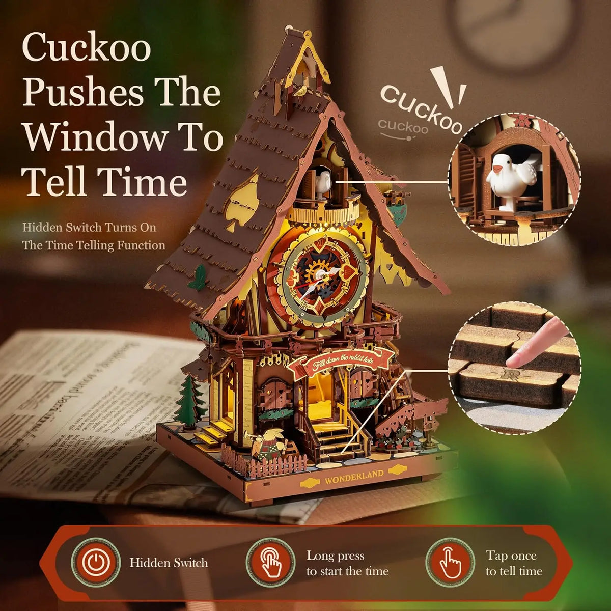 Robotime Rokr 3D Wooden Puzzle Cuckoo Clock Model Kit