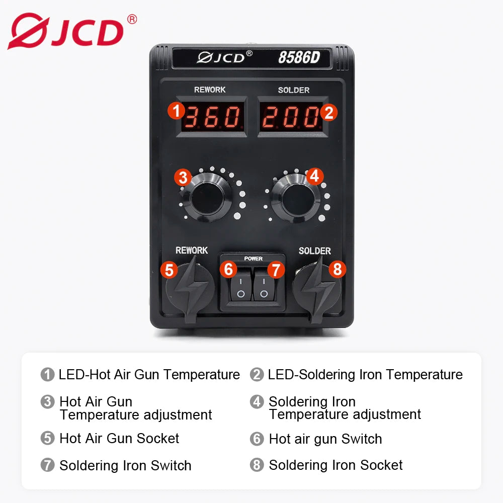 JCD 8586D Soldering Station Hot Air Gun and Soldering Iron