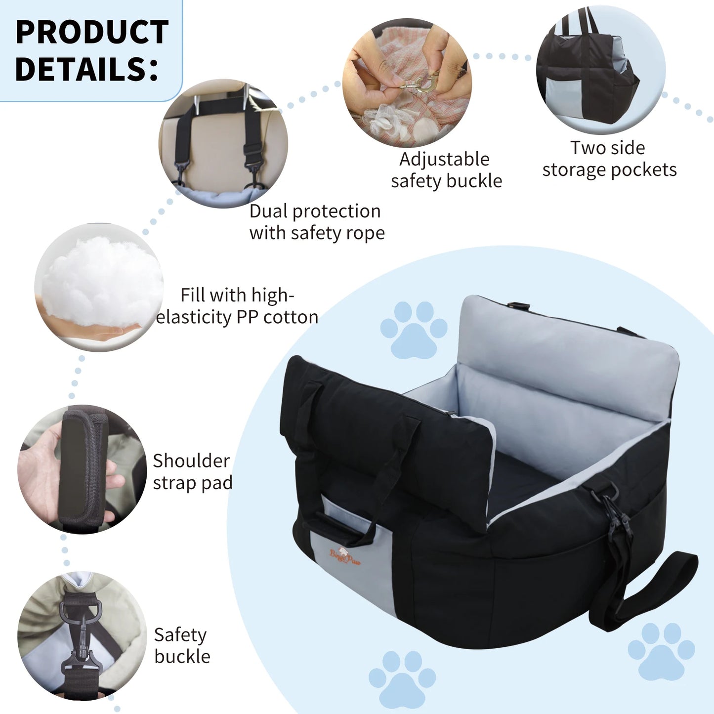 Borwart Portable Dog Booster Car Seat With Safety Strap
