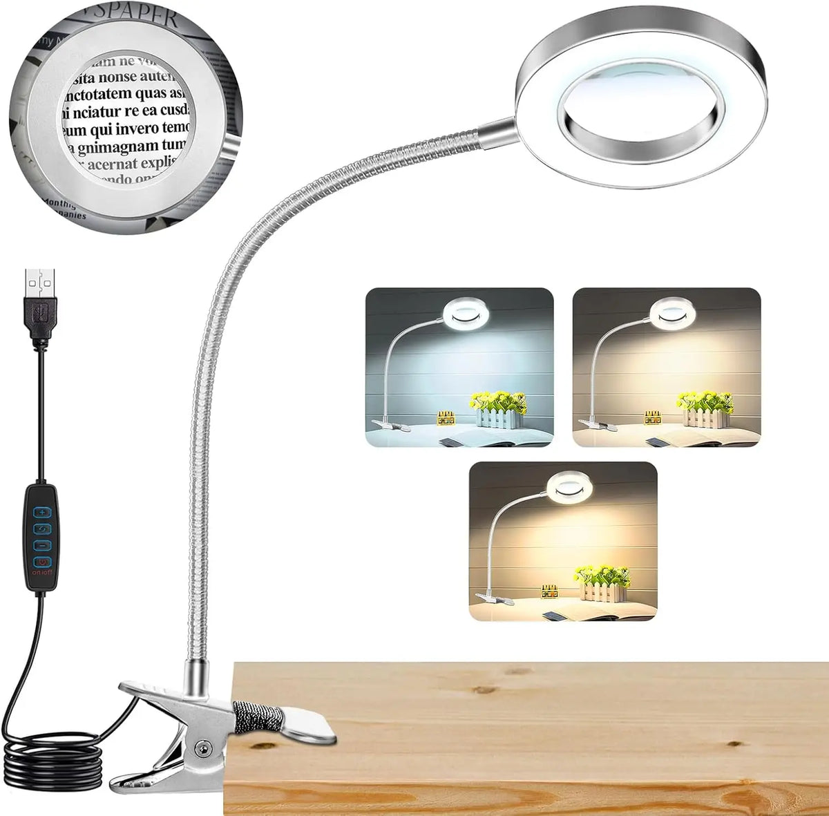 Dumiloo Led Clip On Magnifying Desk Lamp With Adjustable Gooseneck
