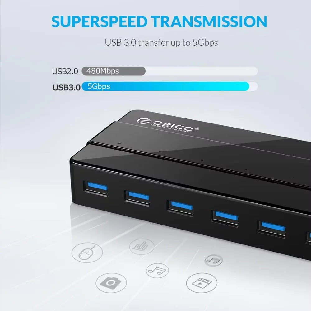 ORICO 7 Port USB SuperSpeed Hub 12V Power Adapter Included