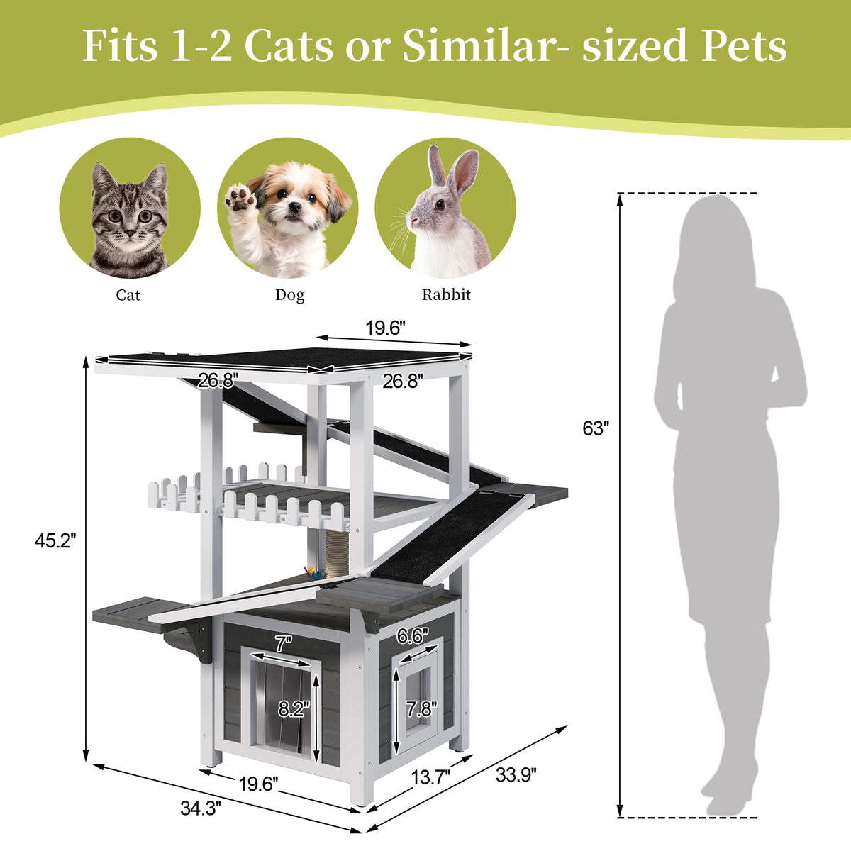 Weatherproof Outdoor Cat House Feral Shelter With Waterproof Roof