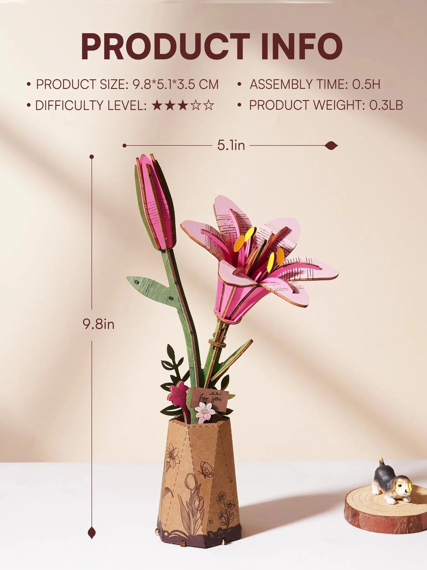 Rolife Wooden 3D Puzzle Lily Artificial Flower DIY Building Kit