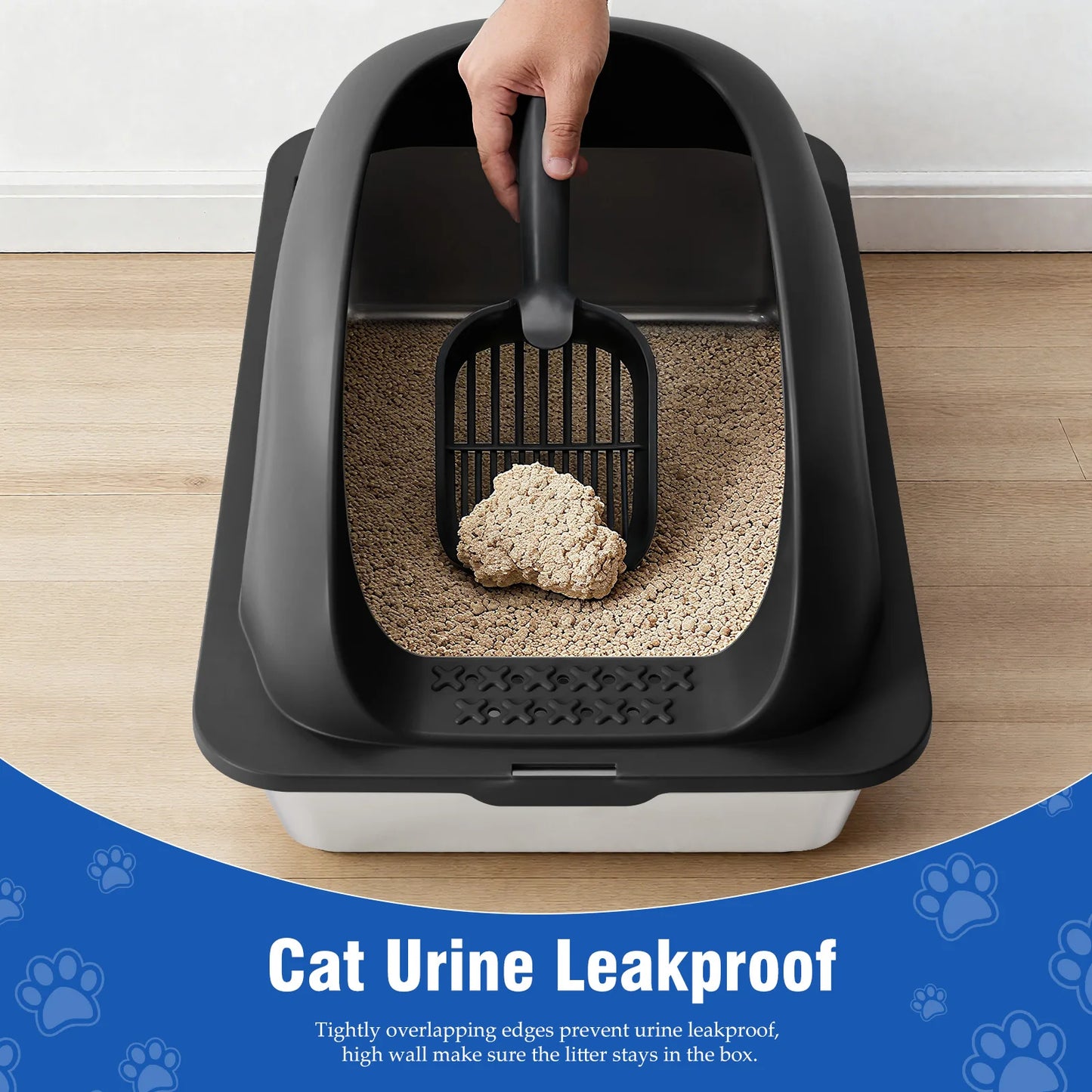 Stainless Steel Semi Closed Cat Litter Box With Lid