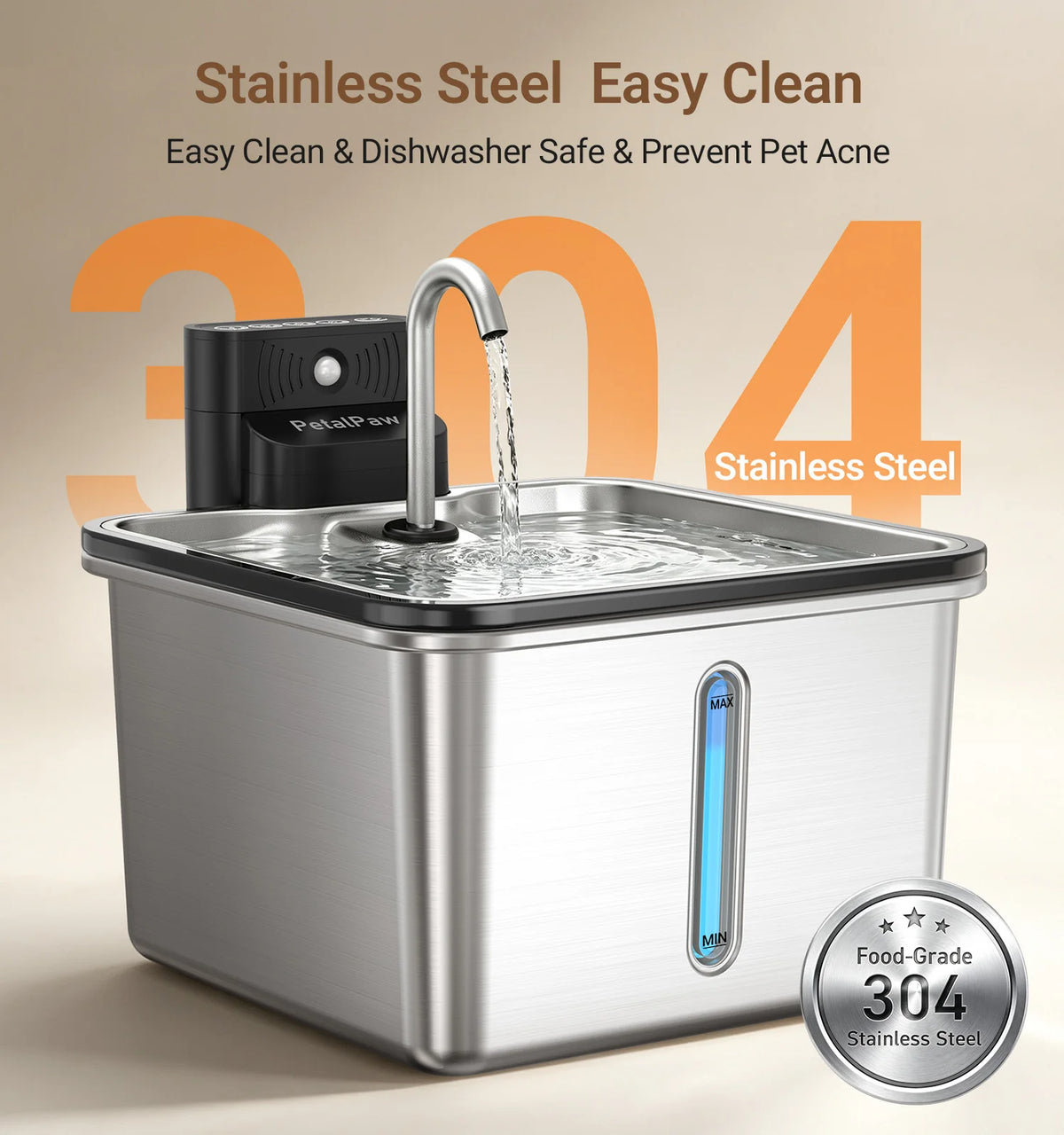 Wireless Stainless Steel Cat Water Fountain Cordless Drinking Dispenser Indoor