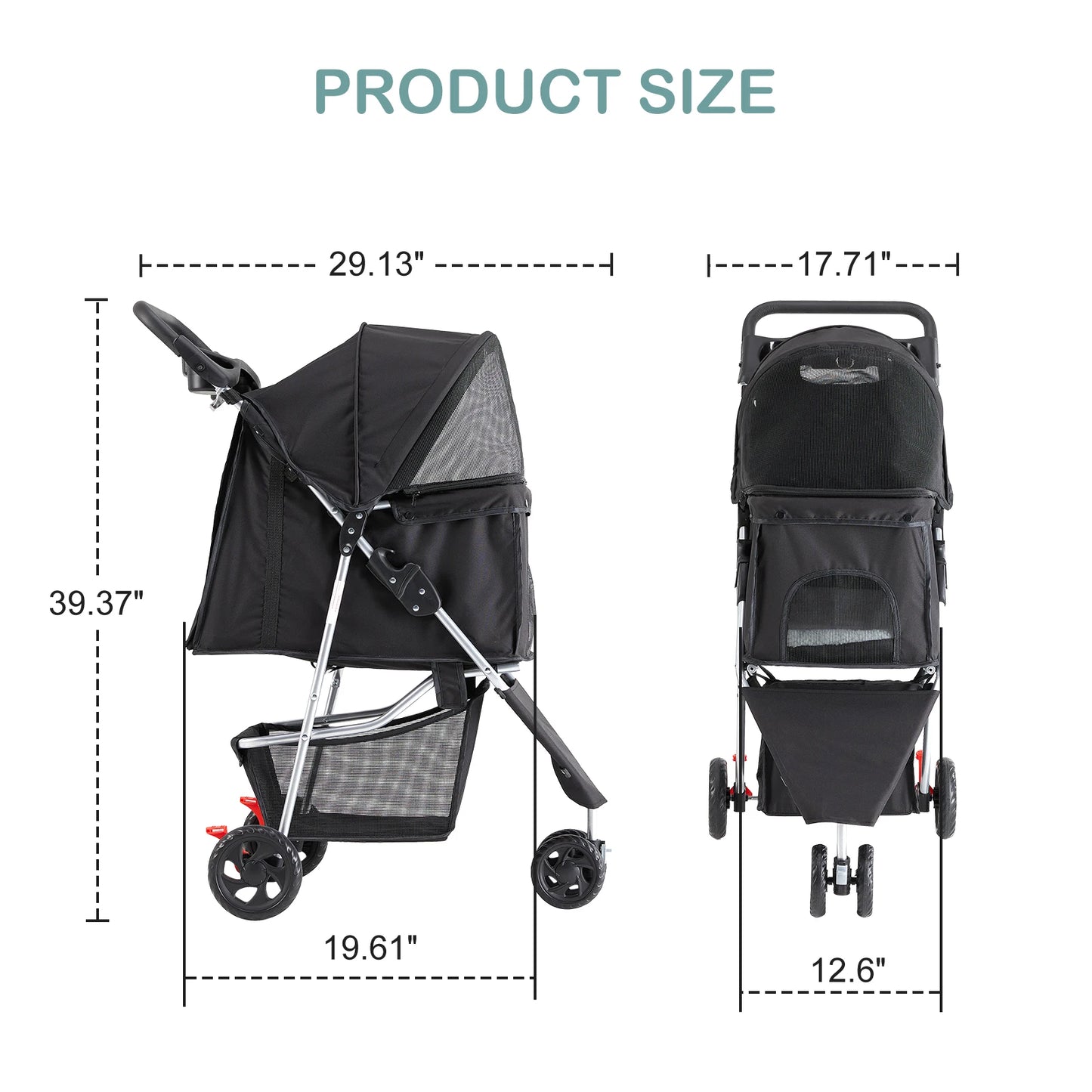 DUMOS Foldable Pet Stroller With Mesh Windows And Basket