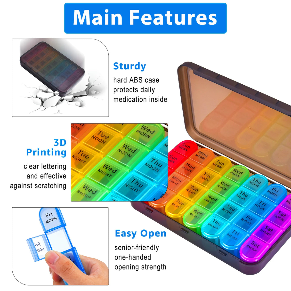 Portable Travel BPA Free Pill Case Waterproof Medicine Weekly Organizer