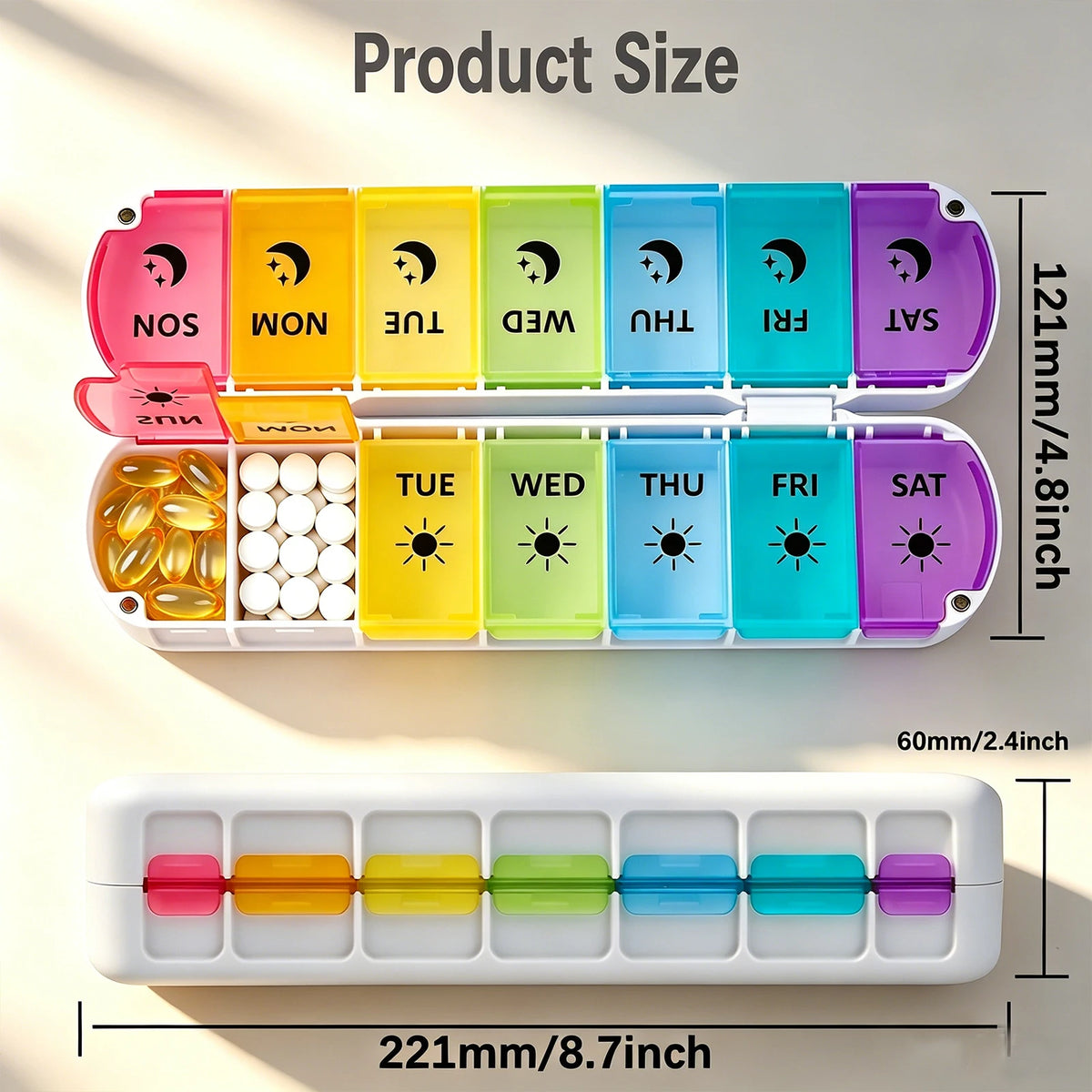 Weekly Pill Organizer Double Dose Foldable Container For Medication Vitamins