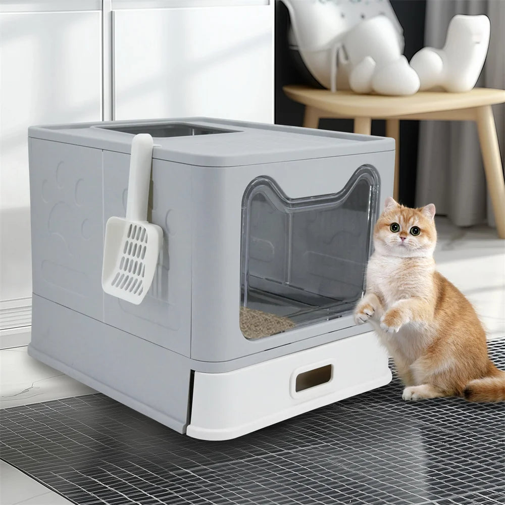 Enclosed Stainless Steel Top Entry Cat Litter Box With Lid