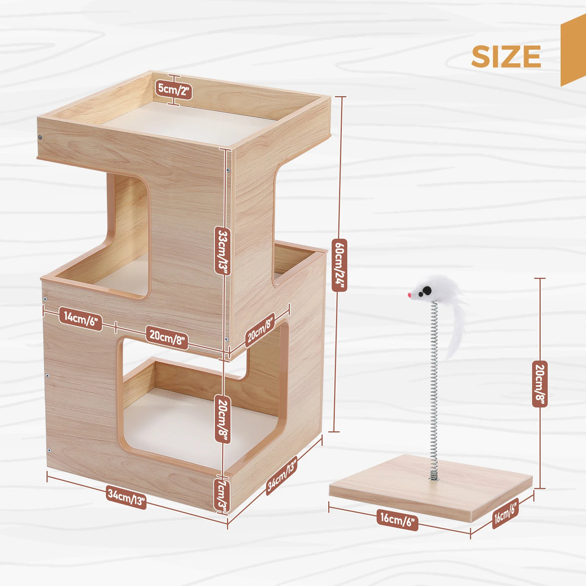 PAWZ Road Wood Cat Tree Condo House With Scratching Pad