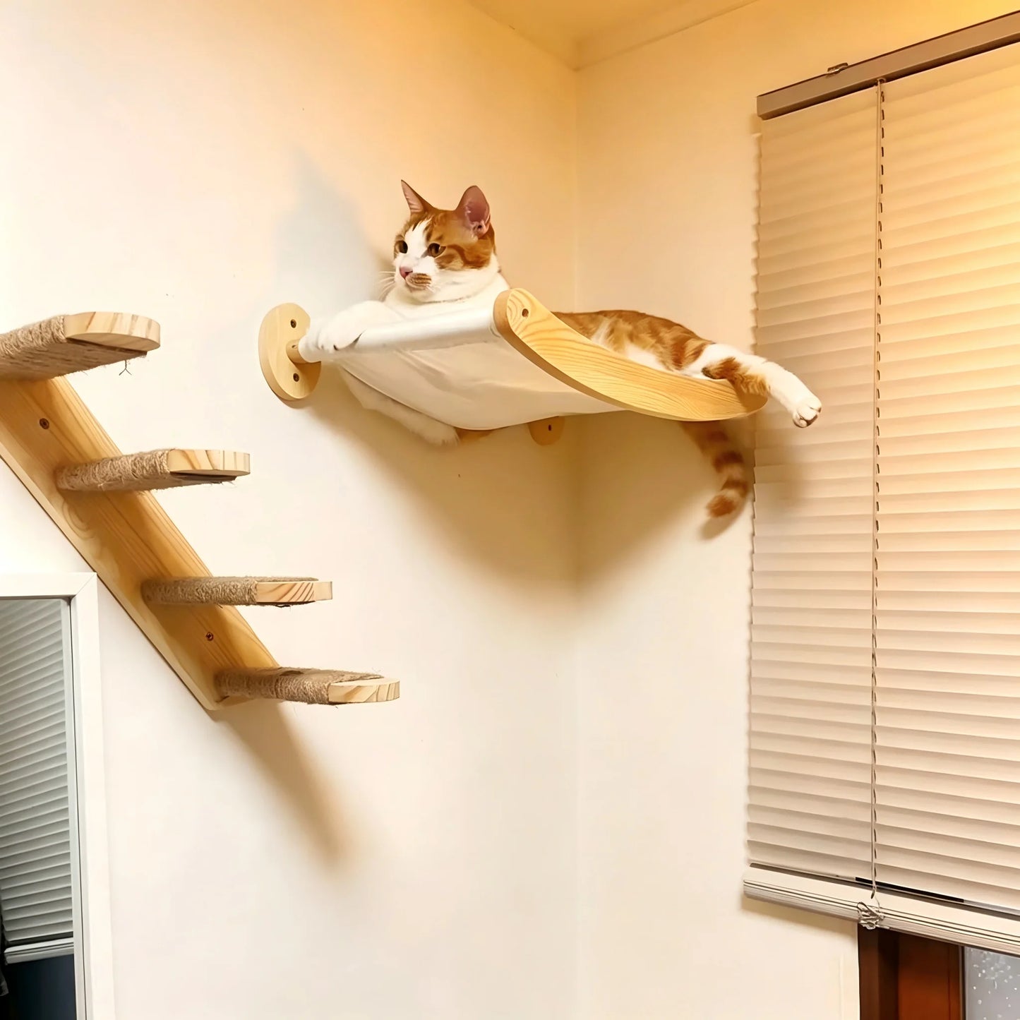 CWV Wall Mounted Cat Hammock With Sisal Rope Scratching Shelf