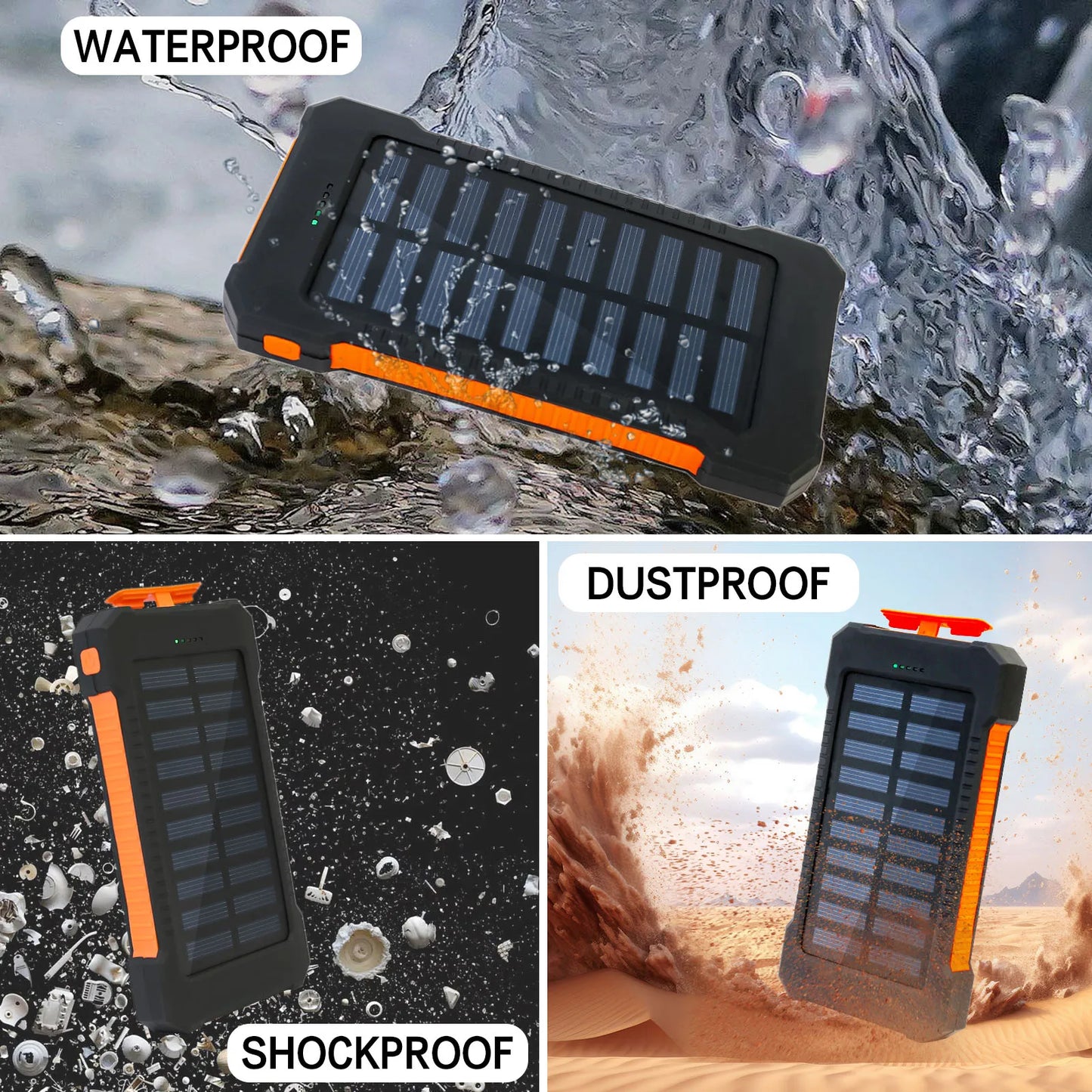 26800mAh Solar Power Bank Wireless Charging Waterproof With Flashlight Compass