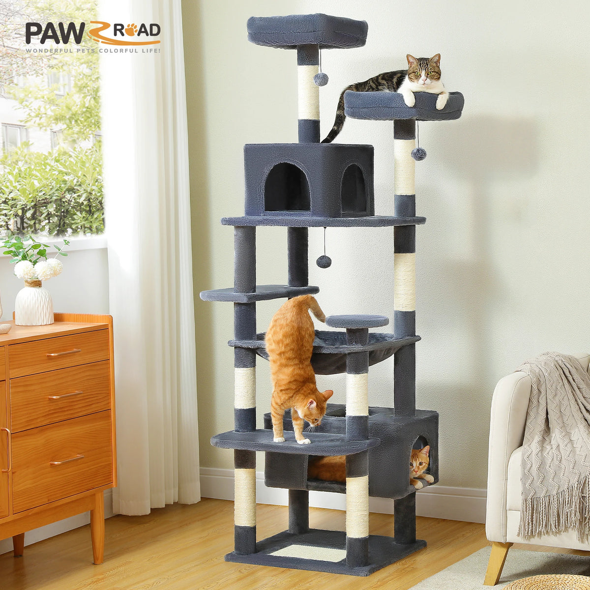 PAWZ Road Cat Tree With Sisal Posts, Hammock And Condos