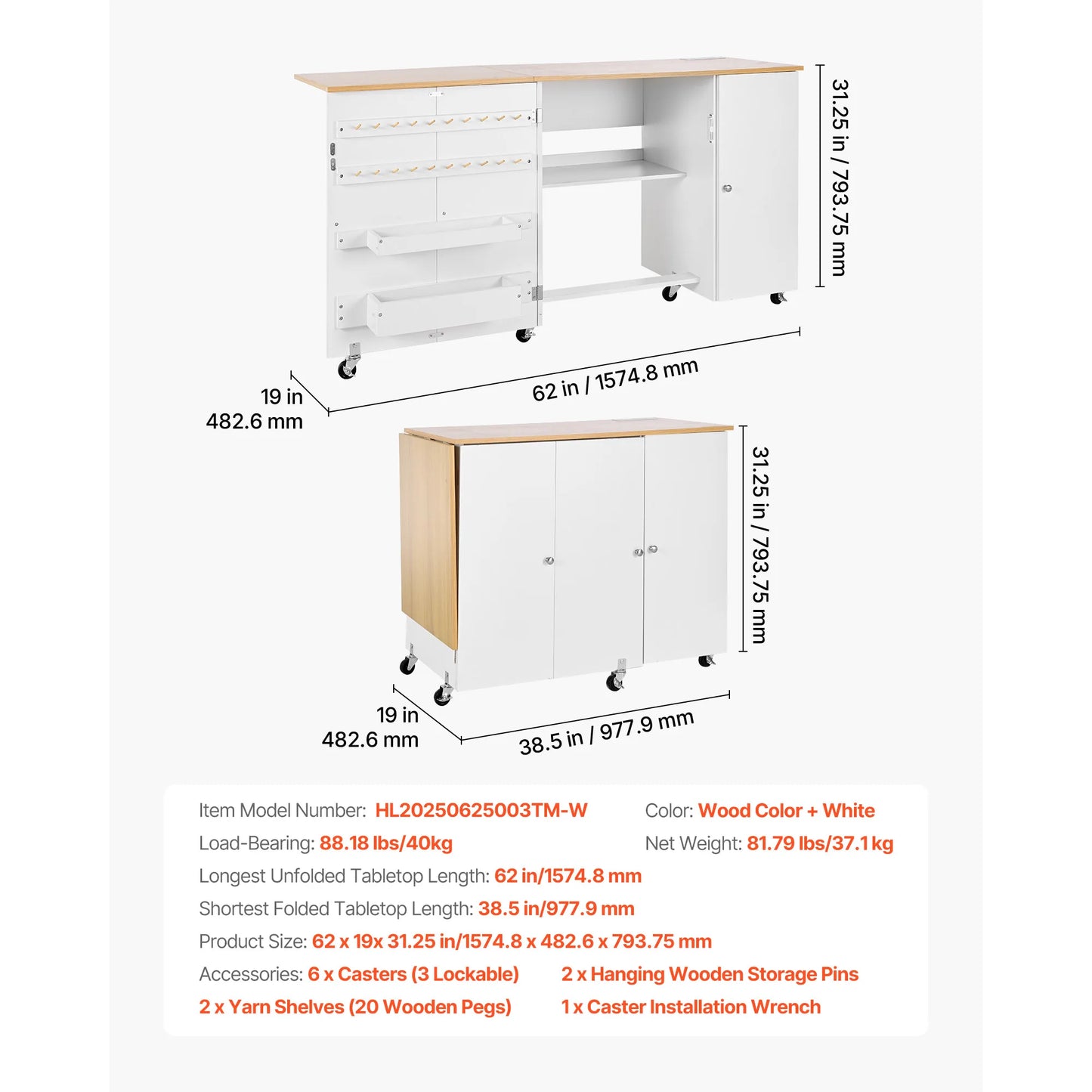 SucceBuy Folding Sewing Table Multipurpose Cabinet Charging Station