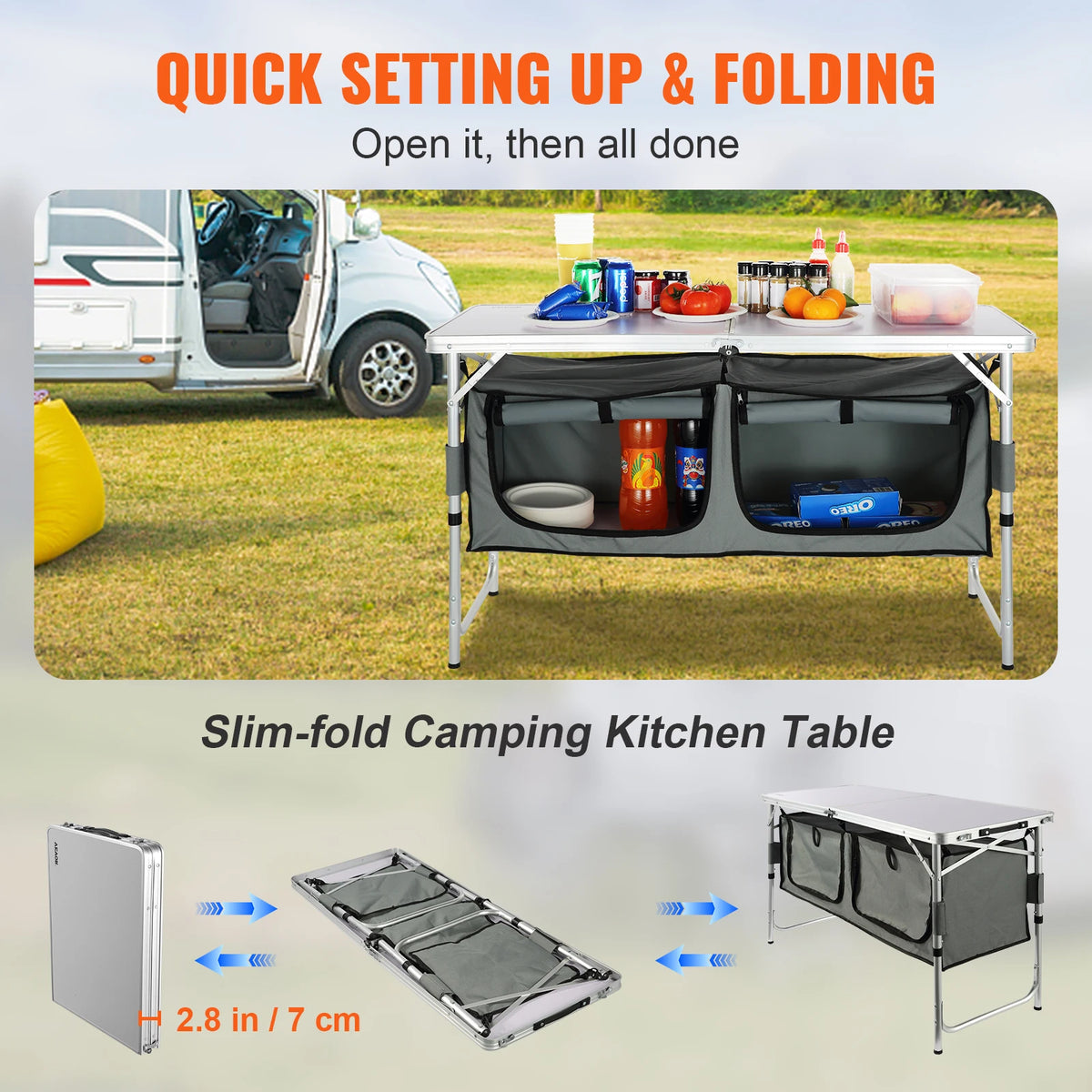 SucceBuy Folding Aluminum Camping Picnic Table With Storage Bag