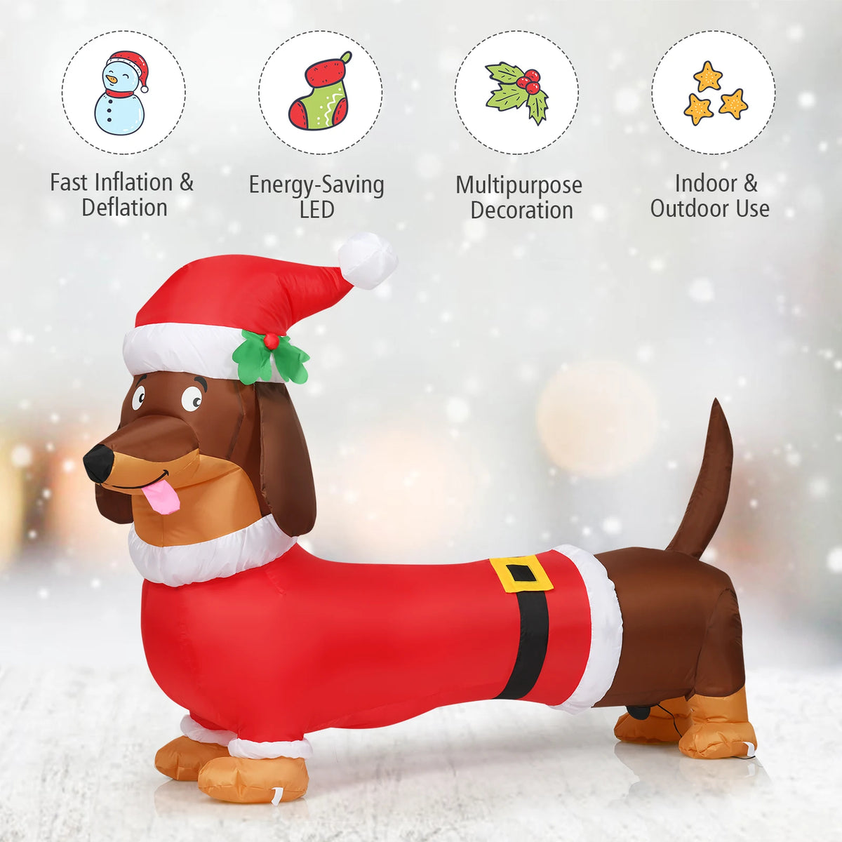 MULTIGOT Inflatable Christmas Dog With LED Lights Outdoor Yard Decoration