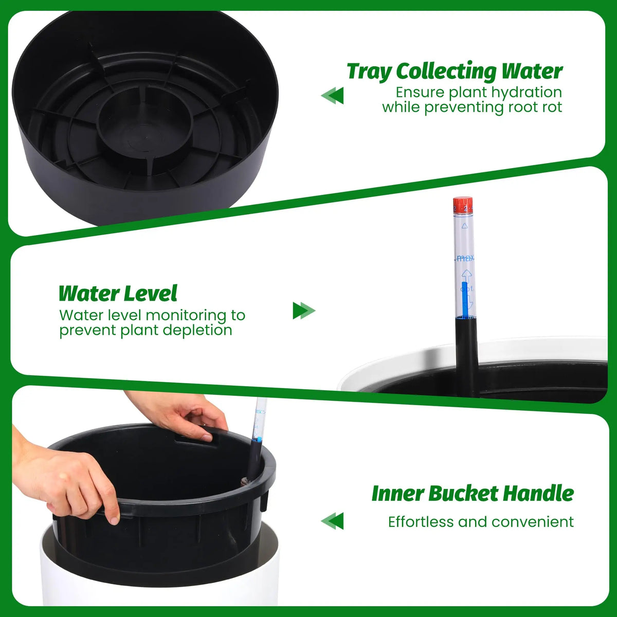 HiMISS Self Watering Planters Set With Water Level Indicator