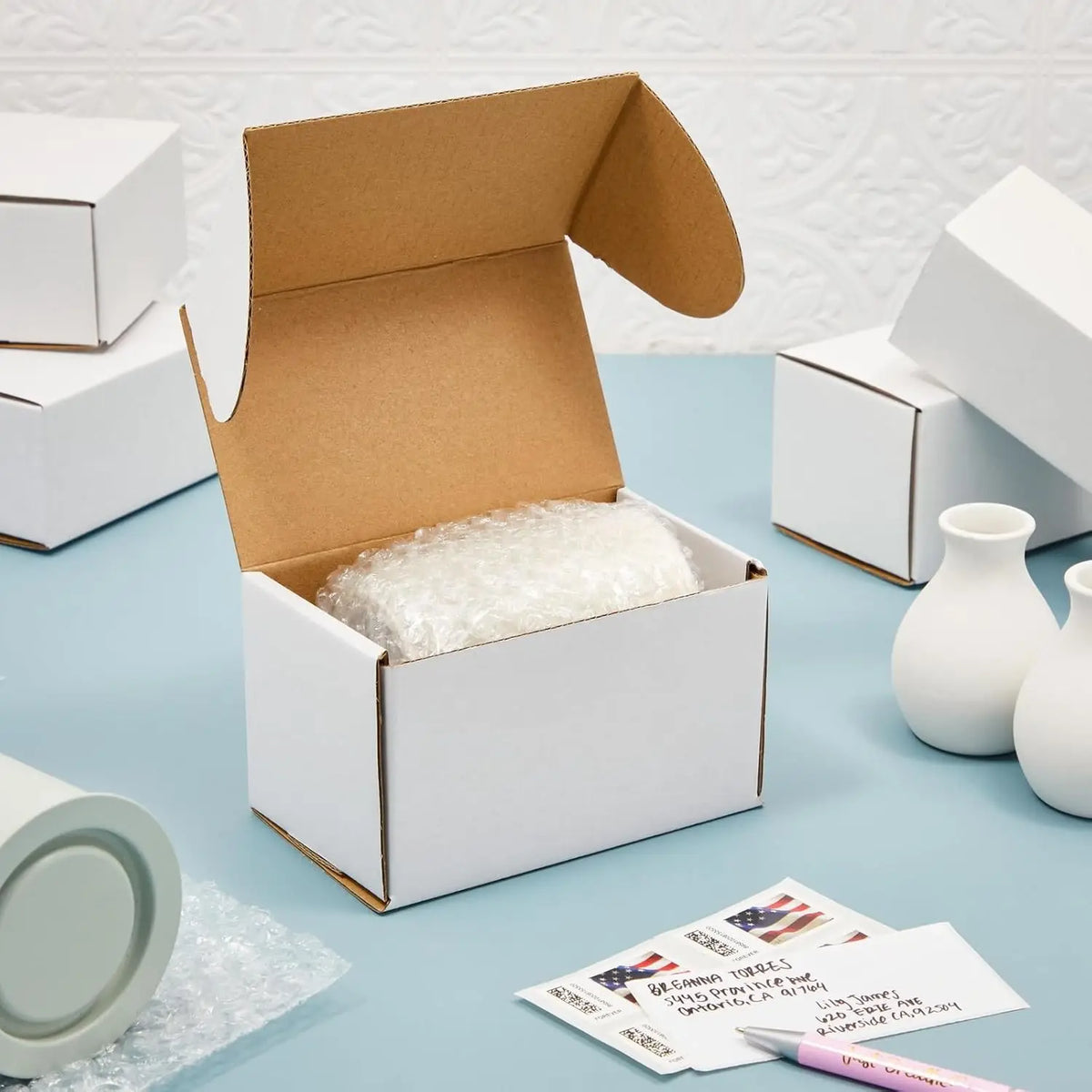 Set Of 50 White Corrugated Cardboard Shipping Boxes