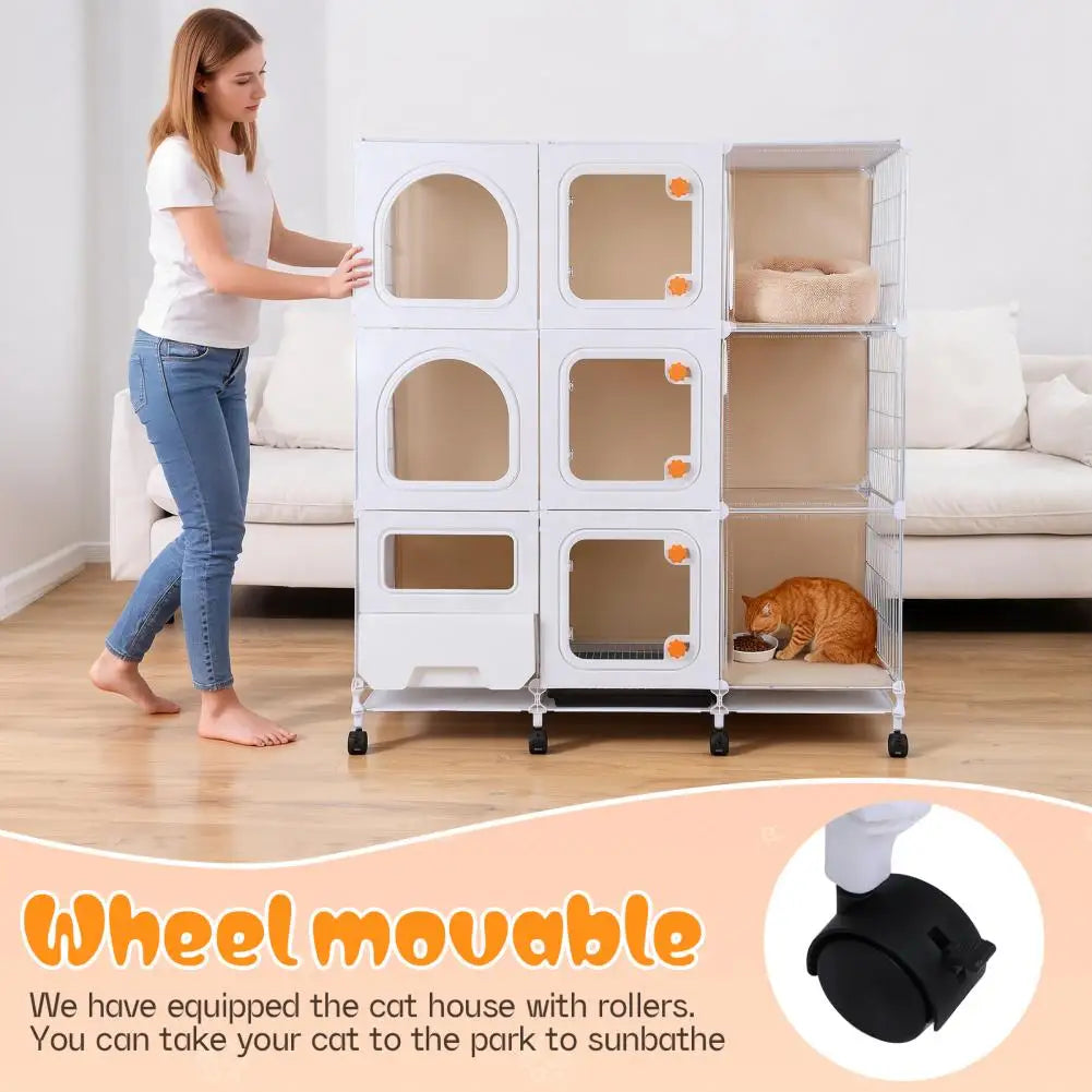 Indoor Cat Cage Enclosure With Litter Box And Wheels For Pets