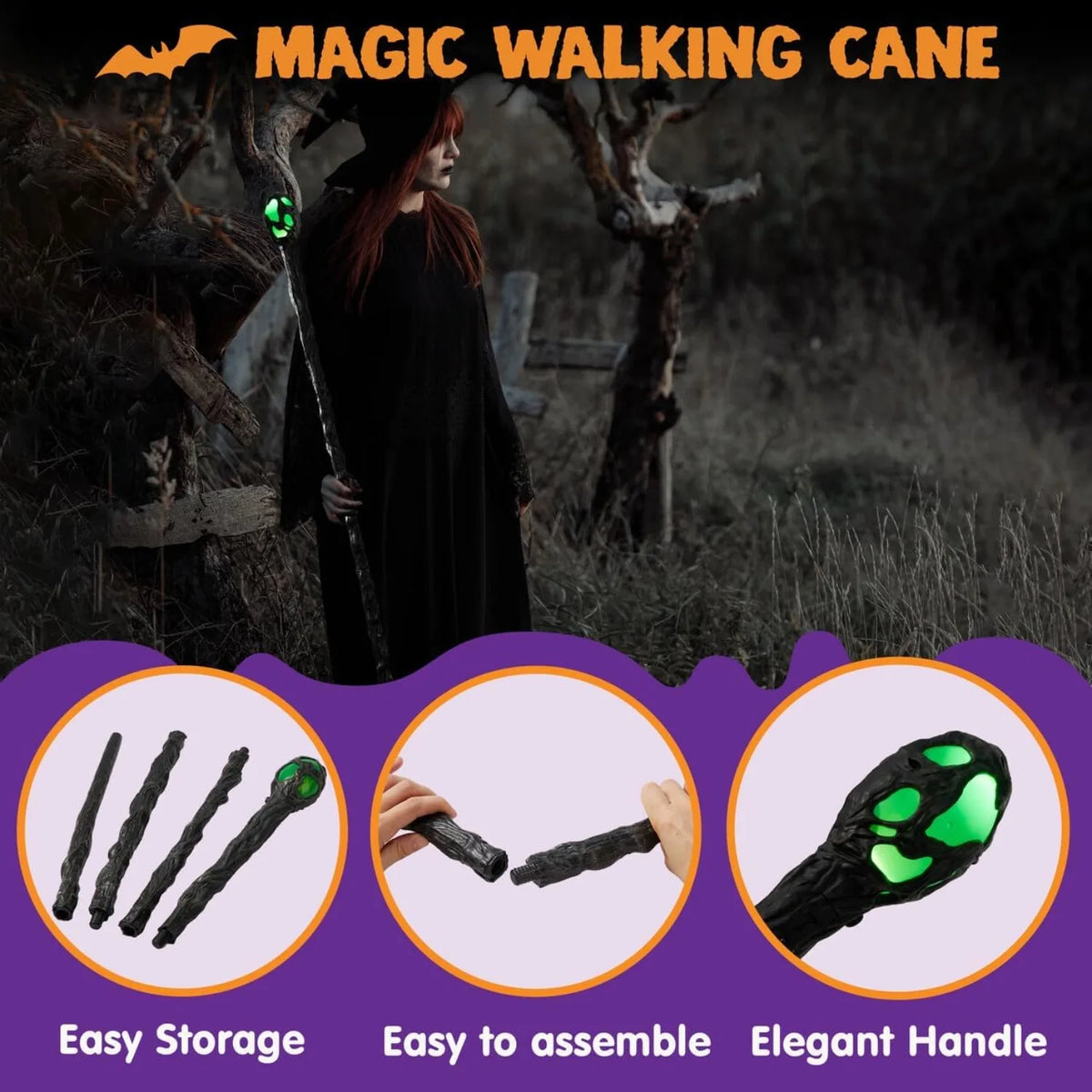 Halloween LED Witch Staff Light Up Magic Walking Cane Prop