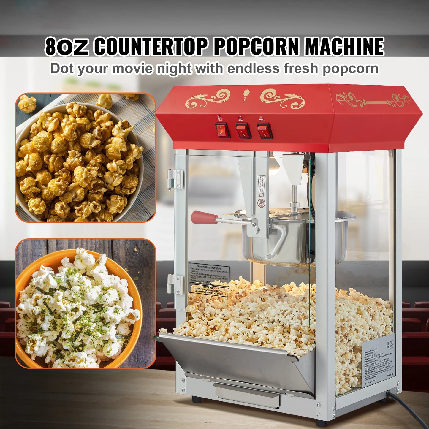 SucceBuy Countertop Popcorn Maker Movie Theater Style Popper