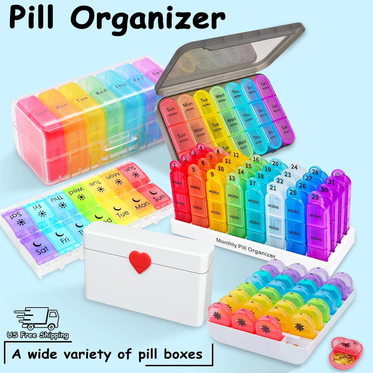 Portable Travel BPA Free Pill Case Waterproof Medicine Weekly Organizer