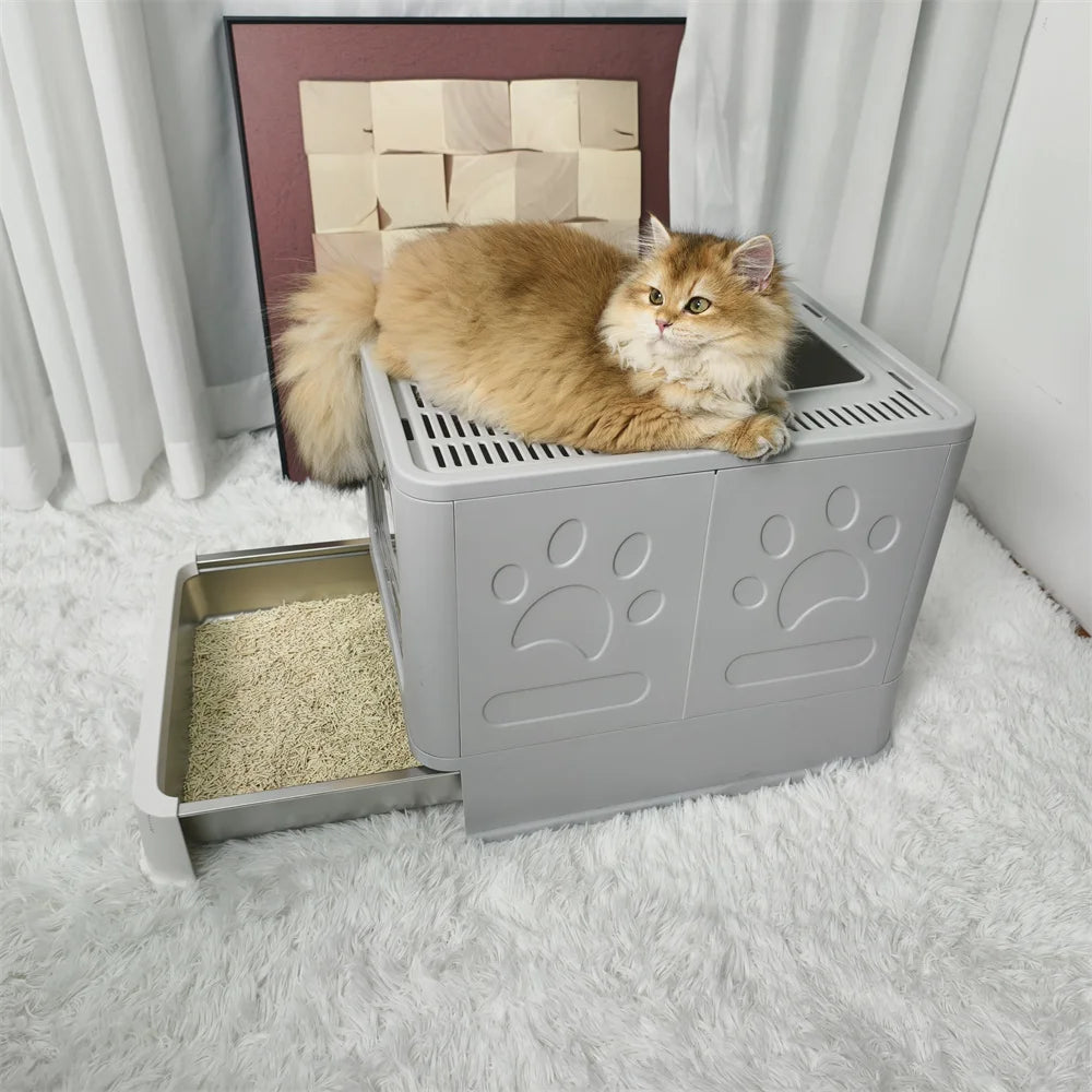 Enclosed Stainless Steel Top Entry Cat Litter Box With Lid