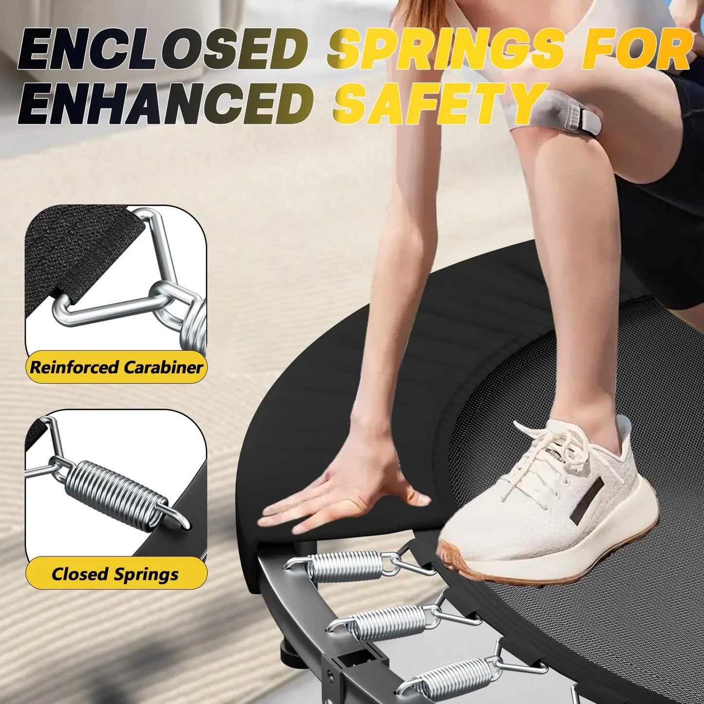 Foldable Mini Trampoline Fitness Rebounder With Adjustable Handle