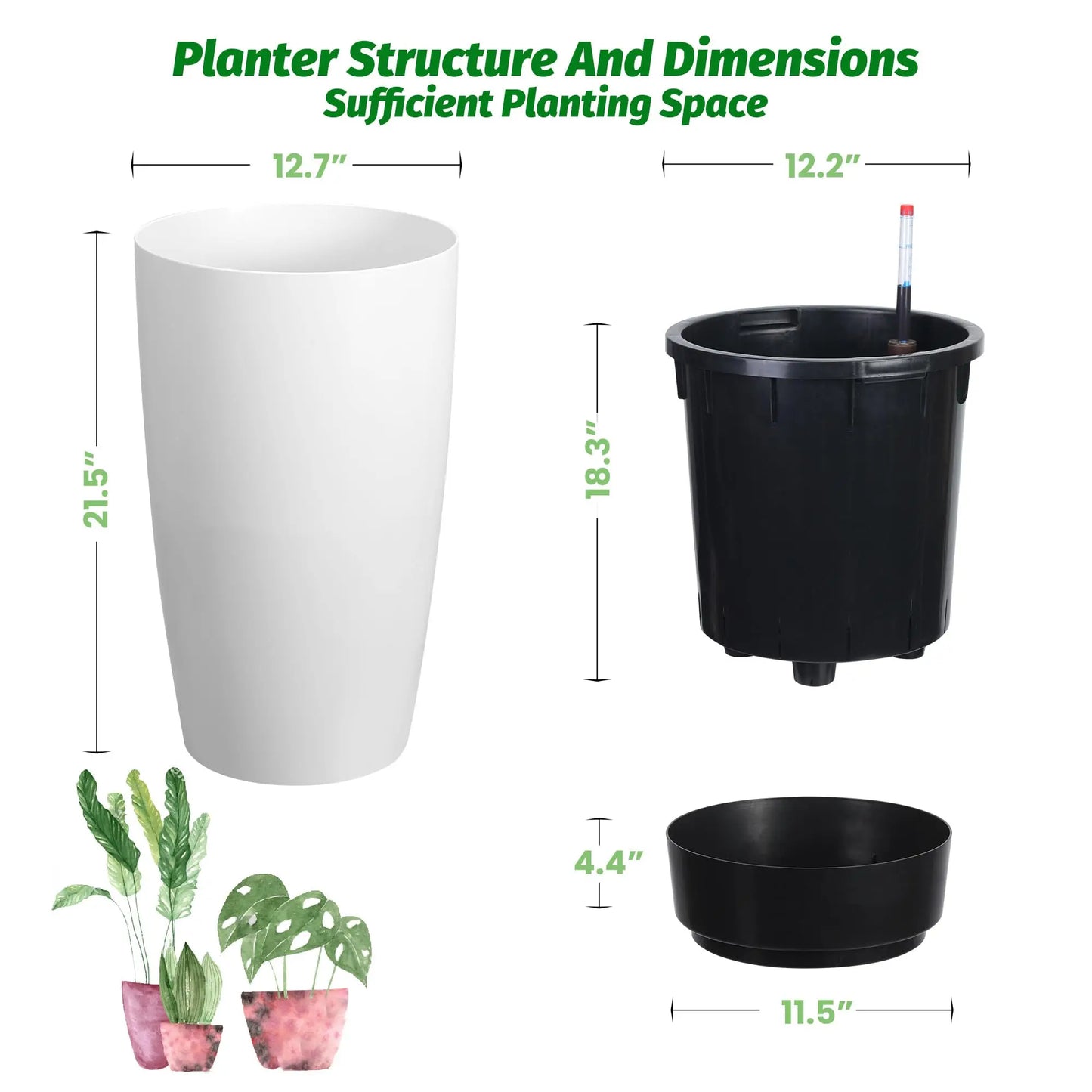 HiMISS Self Watering Planters Set With Water Level Indicator