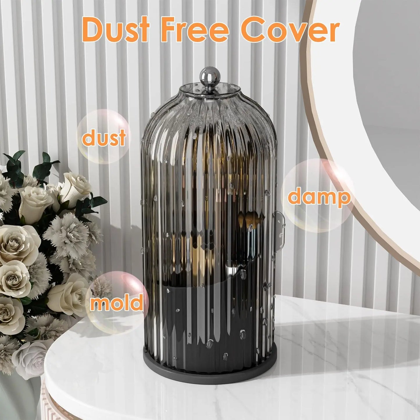 Yoolens 360 Rotating Makeup Brush Holder Dustproof Lid Organizer