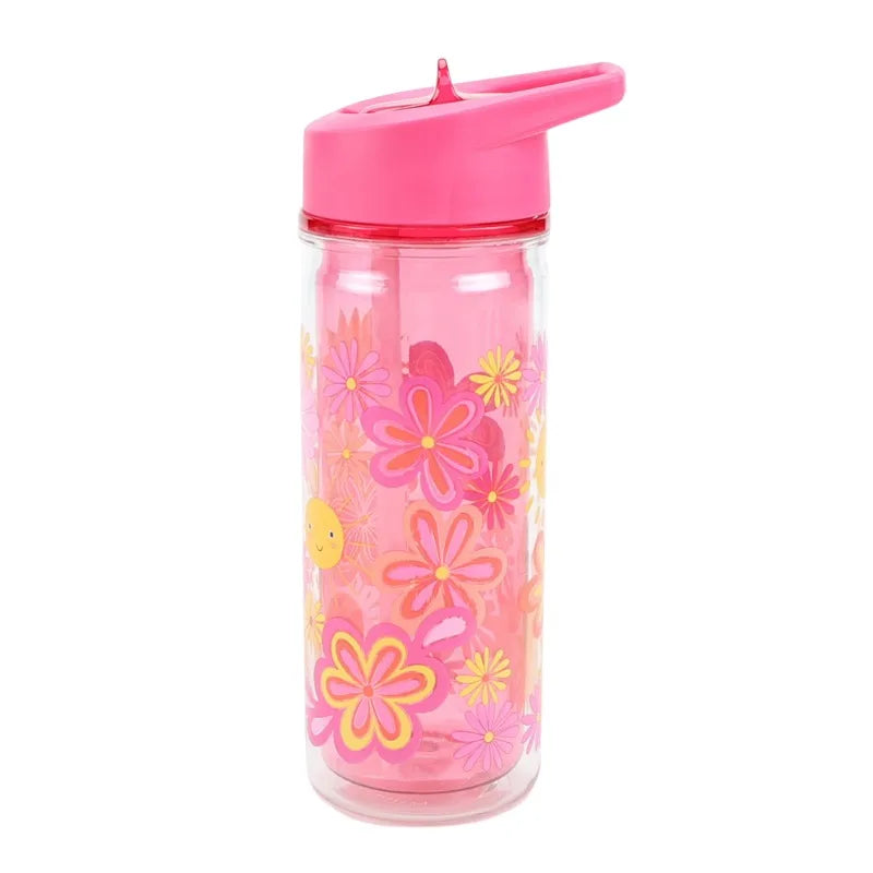 Flower Double Wall Insulated Water Bottle With Lid And Straw