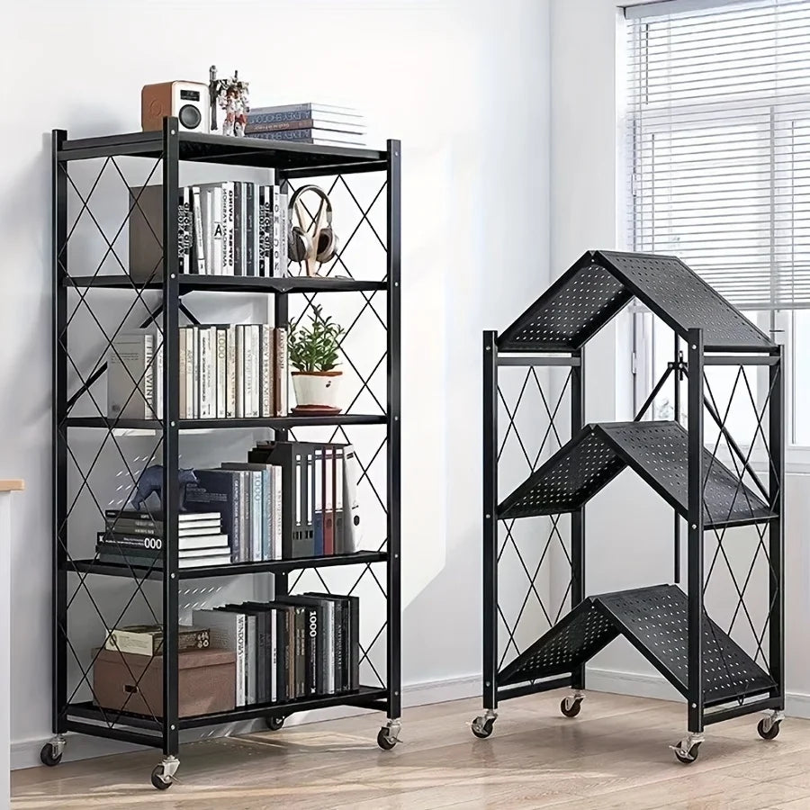 Heavy Duty Foldable Metal Storage Rack With Wheels Garage Kitchen