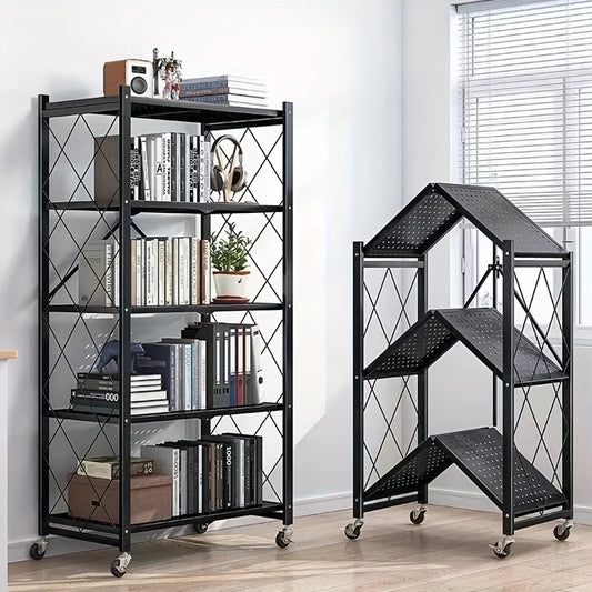 Heavy Duty Foldable Metal Storage Rack With Wheels Garage Kitchen