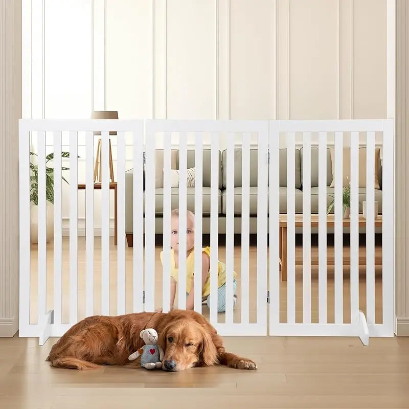 Wooden Pet Gate Four Panel Freestanding Z Shape For Entryways