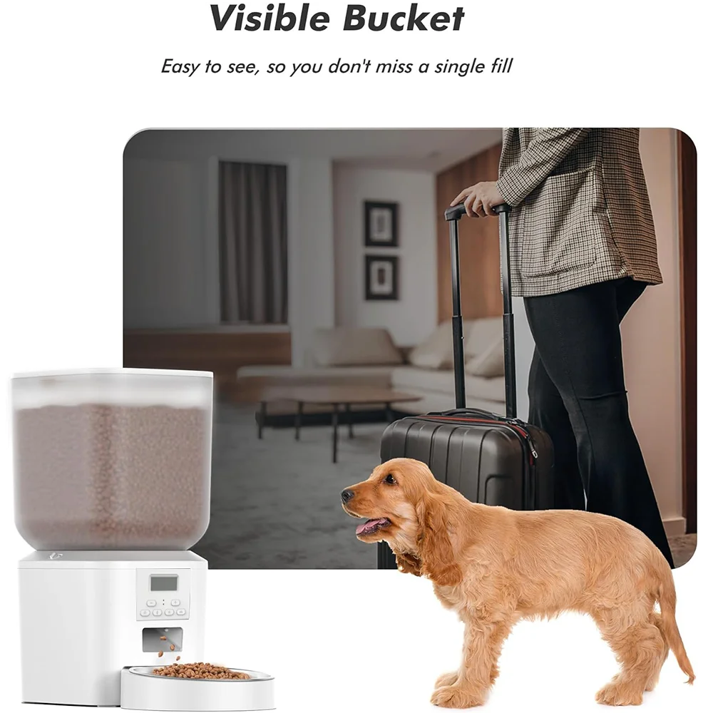 Nityers Automatic Cat Feeder Voice Recorder Dual Power Stainless Bowl